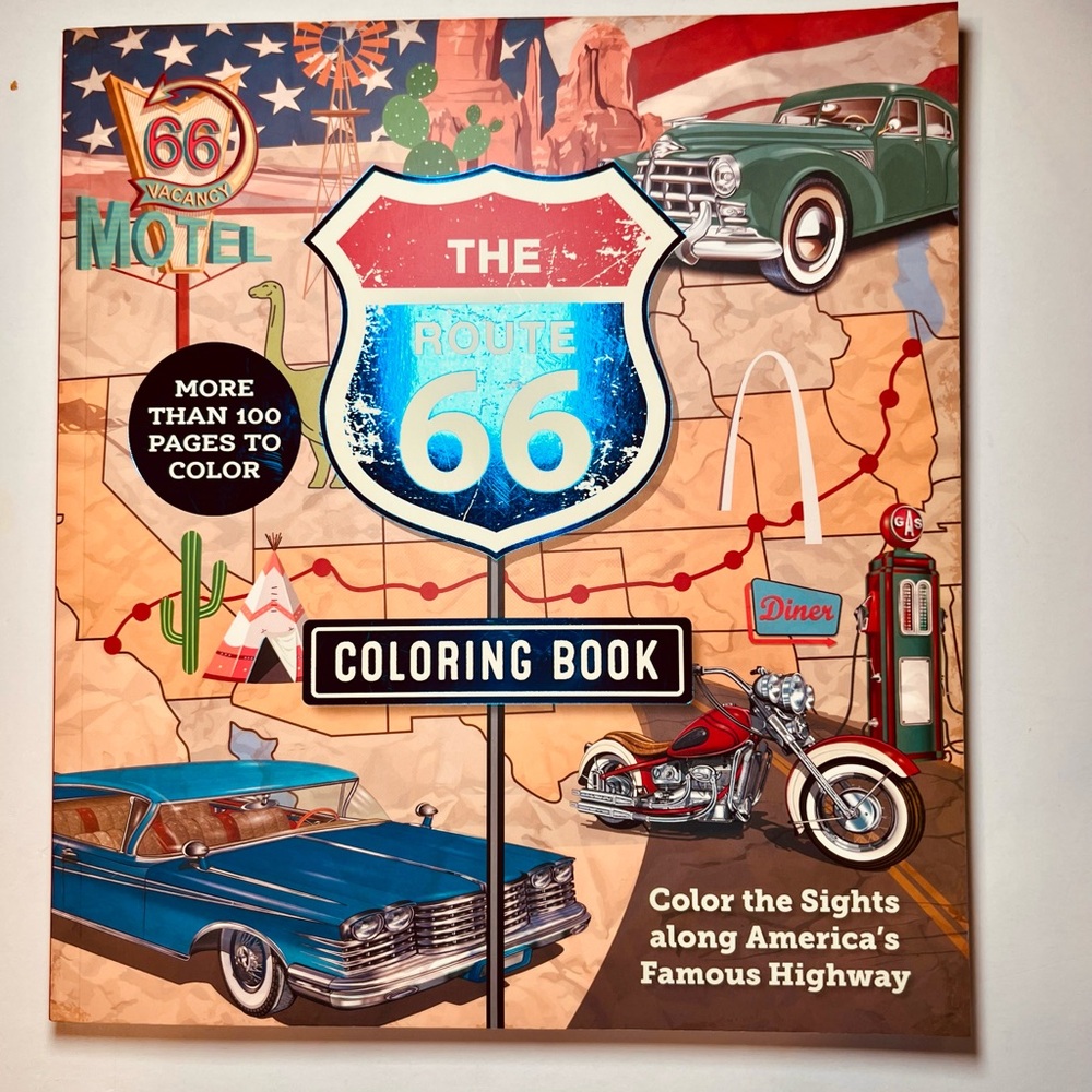 Route 66 Coloring Book Adult Relaxation Cars Roadtrip USA Diners Americana - Picture 12 of 13